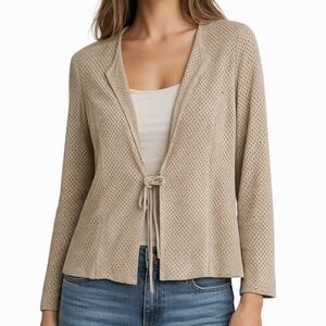 Vintage Belle Sport Perforated Pig Suede Jacket Size Large Beige Open Front